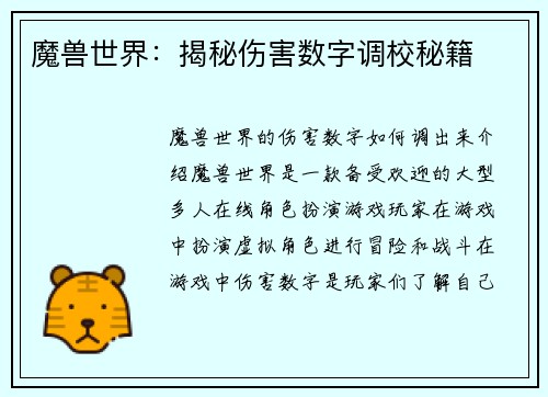 魔兽世界：揭秘伤害数字调校秘籍